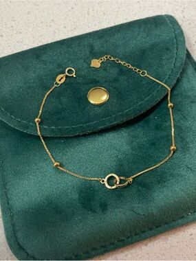 Dainty 18K Gold Bracelet • AU750 Real Gold Everyday Bracelet - Double Ring